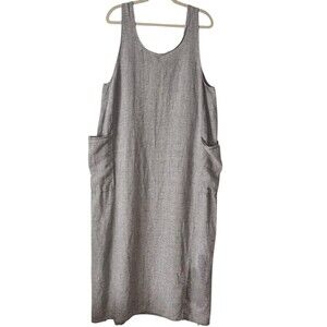 FLAX by Jeanne Engelhart Vintage Linen Dress Large Grey Lagenlook Sleeveless